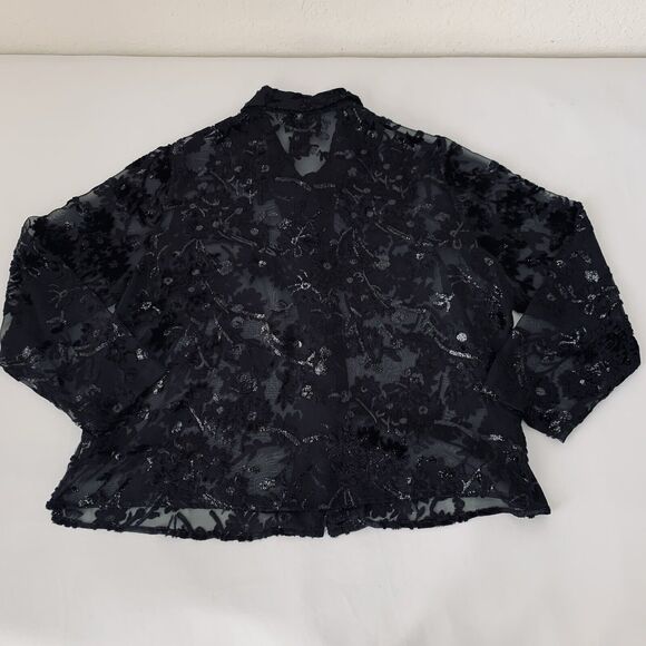 VTG Virgo Top Women 16 Black Velvet Burnout Sheer Sparkle Button Whimsygoth Goth - Picture 2 of 9